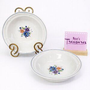 80's JMP Marketing PROVINCIAL BOUQUET Flowers Stoneware Soup Cereal Bowls Set 2